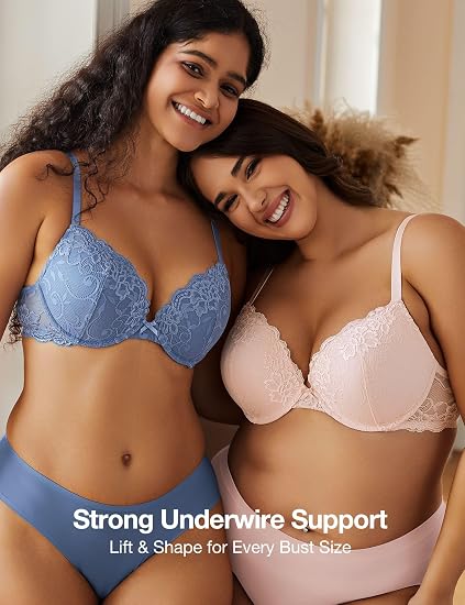 Women’s Push Up Lace Bra Comfort Padded Underwire Bra Lift Up