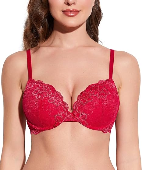 Women’s Push Up Lace Bra Comfort Padded Underwire Bra Lift Up